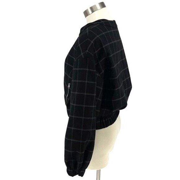 Line + Dot‎ Womens Check Print Full Zip Long Sleeve Bomber Jacket Black Small - Picture 3 of 9